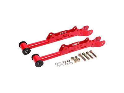 BMR Non-Adjustable DOM Rear Lower Control Arms; Delrin; Red (10-15 Camaro)