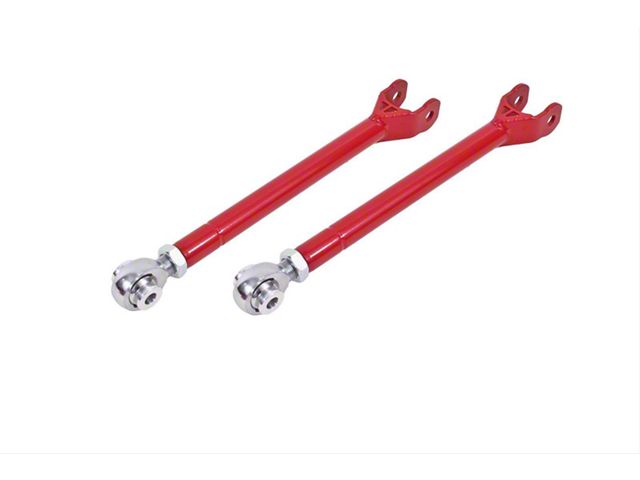 BMR Single Adjustable Rear Lower Trailing Arms; Rod Ends; Red (08-23 Challenger)