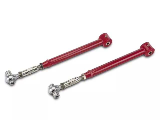 BMR On-Car Adjustable DOM Rear Lower Control Arms; Polyurethane/Rod End Combo; Red (05-14 Mustang)