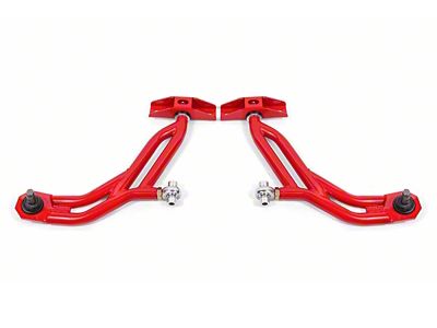 BMR Adjustable Front Lower Control A-Arms; Delrin/Rod End Combo; 19mm Tall Ball Joint; Red (10-14 Mustang)