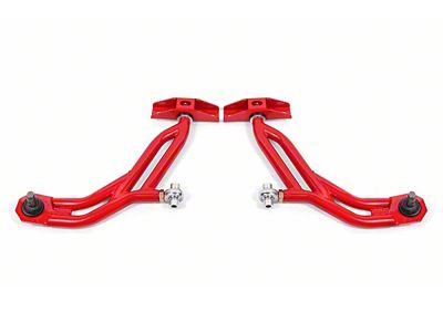 BMR Adjustable Front Lower Control A-Arms; Delrin/Rod End Combo; 19mm Tall Ball Joint; Red (10-14 Mustang)