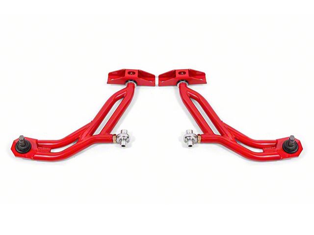 BMR Adjustable Front Lower Control A-Arms; Delrin/Rod End Combo; 19mm Tall Ball Joint; Red (10-14 Mustang)