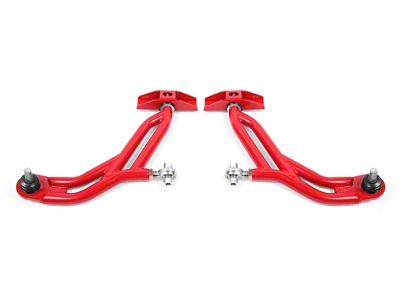 BMR Adjustable Front Lower Control A-Arms; Delrin/Rod End Combo; 18mm Standard Ball Joint; Red (05-09 Mustang)