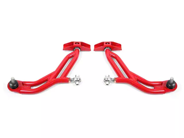 BMR Adjustable Front Lower Control A-Arms; Delrin/Rod End Combo; 18mm Standard Ball Joint; Red (05-09 Mustang)
