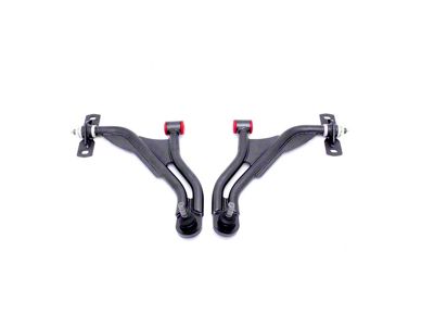 BMR Adjustable Front Lower Control A-Arms; Delrin/Rod End Combo; 19mm Standard Ball Joint; Black Hammertone (10-14 Mustang)
