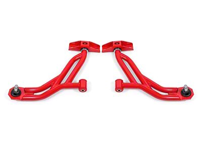 BMR Non-Adjustable Front Lower Control A-Arms; Polyurethane/Delrin Combo; 19mm Tall Ball Joint; Red (10-14 Mustang)