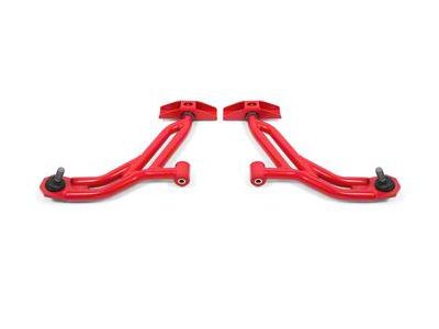 BMR Non-Adjustable Front Lower Control A-Arms; Polyurethane/Delrin Combo; 19mm Standard Ball Joint; Red (10-14 Mustang)