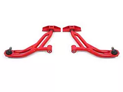 BMR Non-Adjustable Front Lower Control A-Arms; Polyurethane/Delrin Combo; 19mm Standard Ball Joint; Red (10-14 Mustang)