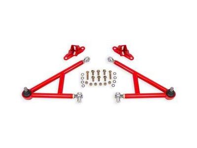 BMR Adjustable Race Front Lower A-Arms; Rod Ends; 19mm Ball Joint; Black Hammertone (11-14 Mustang)