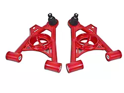 BMR Non-Adjustable Front Lower Spring Pocket A-Arms; Polyurethane Bushings; Standard Ball Joint; Red (79-93 Mustang)
