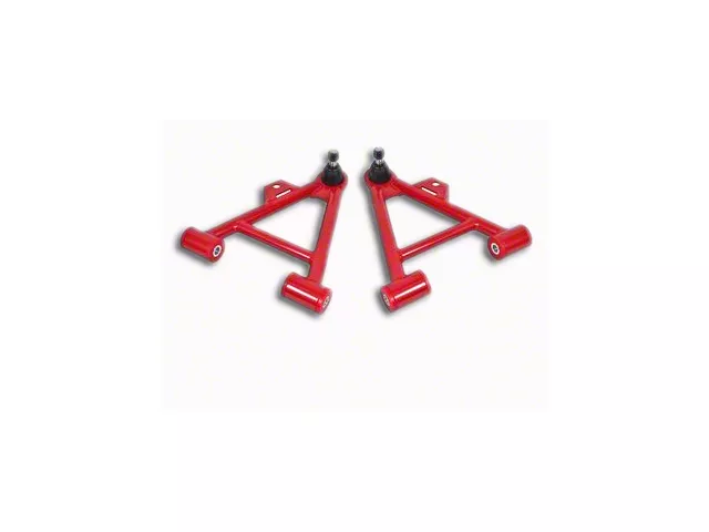 BMR Non-Adjustable Front Lower Coil-Over A-Arms; Polyurethane Bushings; Standard Ball Joint; Red (79-93 Mustang)