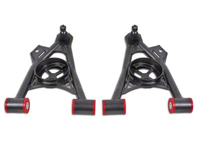 BMR Non-Adjustable Front Lower Spring Pocket A-Arms; Polyurethane Bushings; Standard Ball Joint; Black Hammertone (94-04 Mustang)