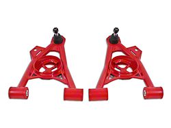 BMR Non-Adjustable Front Lower Spring Pocket A-Arms; Polyurethane Bushings; Standard Ball Joint; Red (94-04 Mustang)