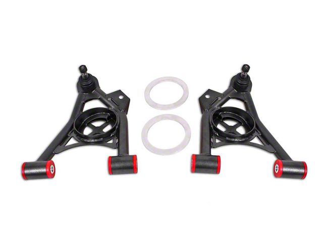 BMR Non-Adjustable Front Lower Spring Pocket A-Arms; Polyurethane Bushings; Tall Ball Joint; Black Hammertone (79-93 Mustang)