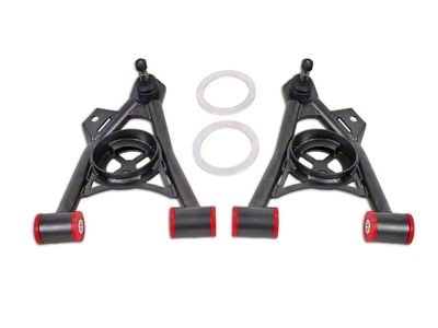 BMR Non-Adjustable Front Lower Spring Pocket A-Arms; Polyurethane Bushings; Tall Ball Joint; Black Hammertone (94-04 Mustang)