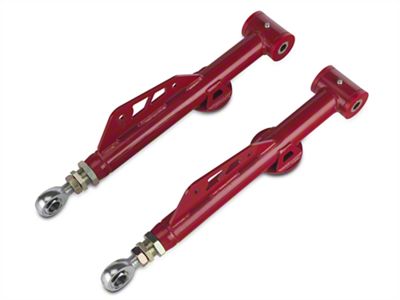 BMR On-Car Adjustable DOM Rear Lower Control Arms; Polyurethane/Rod End Combo; Red (99-04 Mustang, Excluding Cobra)