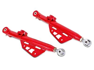 BMR Single Adjustable DOM Rear Lower Control Arms; Polyurethane/Rod End Combo; Red (79-98 Mustang)