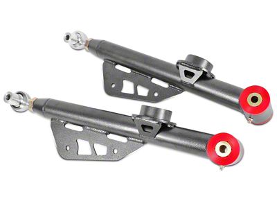 BMR Single Adjustable DOM Rear Lower Control Arms; Polyurethane/Rod End Combo; Black Hammertone (99-04 Mustang, Excluding Cobra)