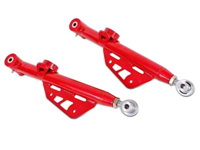 BMR Single Adjustable DOM Rear Lower Control Arms; Polyurethane/Rod End Combo; Red (99-04 Mustang, Excluding Cobra)