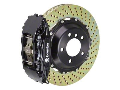 Brembo GT Series 4-Piston Front Big Brake Kit with 13-Inch 2-Piece Drilled Rotors; Black Calipers (98-02 Camaro)