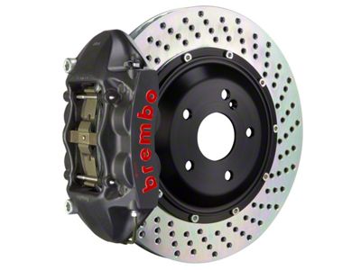 Brembo GT-S Series 4-Piston Rear Big Brake Kit with 15-Inch 2-Piece Cross Drilled Rotors; Black Hard Anodized Calipers (10-15 Camaro, Excluding Z/28)