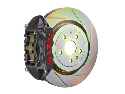 Brembo GT-S Series 4-Piston Rear Big Brake Kit with 14.40-Inch 1-Piece Type 1 Slotted Rotors; Black Hard Anodized Calipers (10-15 V6 Camaro)