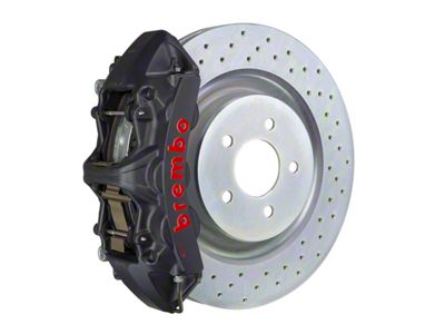Brembo GT-S Series 6-Piston Front Big Brake Kit with 14-Inch 1-Piece Cross Drilled Rotors; Black Hard Anodized Calipers (16-24 Camaro LS, LT, SS)