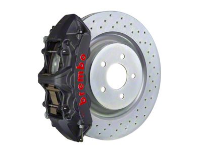 Brembo GT-S Series 6-Piston Front Big Brake Kit with 14-Inch 1-Piece Cross Drilled Rotors; Black Hard Anodized Calipers (10-15 V6 Camaro)