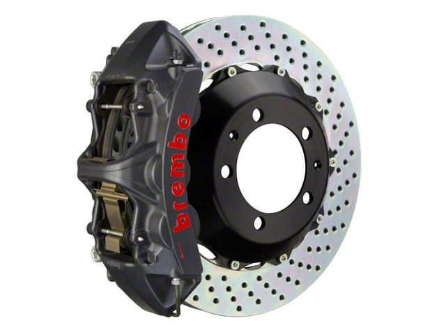 Brembo GT-S Series 6-Piston Front Big Brake Kit with 15-Inch 2-Piece Cross Drilled Rotors; Black Hard Anodized Calipers (10-15 V6 Camaro)