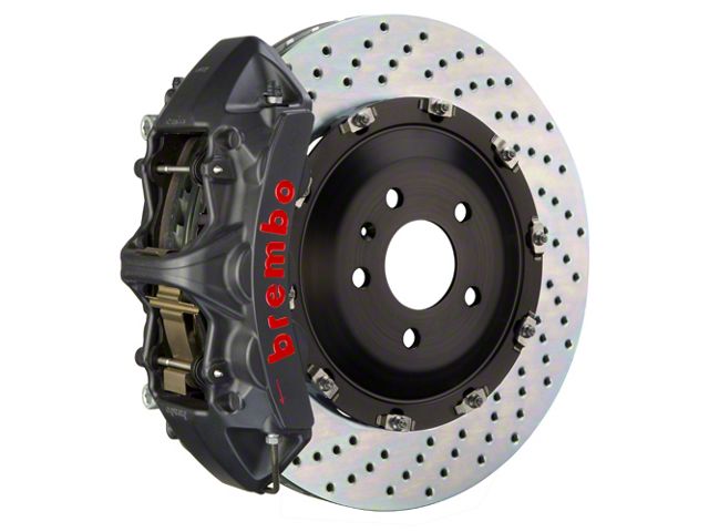 Brembo GT-S Series 6-Piston Front Big Brake Kit with 15-Inch 2-Piece Cross Drilled Rotors; Black Hard Anodized Calipers (10-15 Camaro SS)