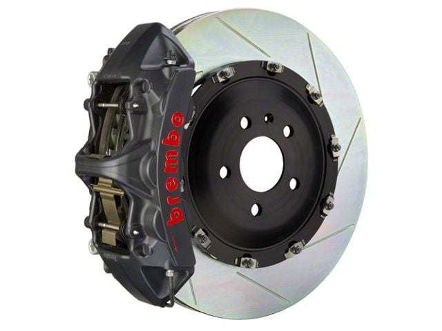 Brembo GT-S Series 6-Piston Front Big Brake Kit with 15.90-Inch 2-Piece Type 1 Slotted Rotors; Black Hard Anodized Calipers (16-24 Camaro SS)