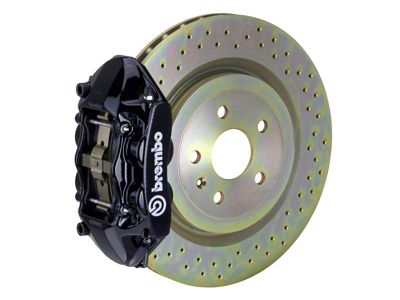 Brembo GT Series 4-Piston Rear Big Brake Kit with 14.40-Inch 1-Piece Cross Drilled Rotors; Black Calipers (10-15 V6 Camaro)