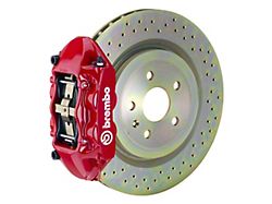 Brembo GT Series 4-Piston Rear Big Brake Kit with 14.40-Inch 1-Piece Cross Drilled Rotors; Red Calipers (10-15 V6 Camaro)