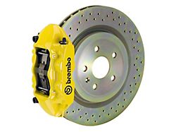 Brembo GT Series 4-Piston Rear Big Brake Kit with 14.40-Inch 1-Piece Cross Drilled Rotors; Yellow Calipers (10-15 V6 Camaro)