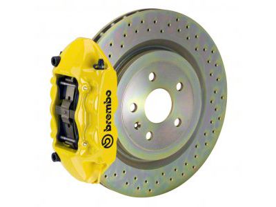 Brembo GT Series 4-Piston Rear Big Brake Kit with 14.40-Inch 1-Piece Cross Drilled Rotors; Yellow Calipers (16-24 Camaro SS)