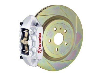 Brembo GT Series 4-Piston Rear Big Brake Kit with 14.40-Inch 1-Piece Type 1 Slotted Rotors; Silver Calipers (10-15 V6 Camaro)
