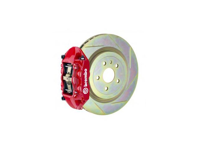 Brembo GT Series 4-Piston Rear Big Brake Kit with 14.40-Inch 1-Piece Type 1 Slotted Rotors; Red Calipers (16-24 Camaro SS)