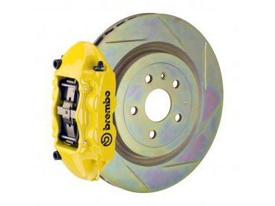 Brembo GT Series 4-Piston Rear Big Brake Kit with 14.40-Inch 1-Piece Type 1 Slotted Rotors; Yellow Calipers (16-24 Camaro SS)
