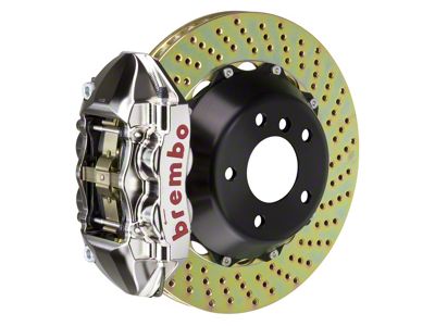 Brembo GT Series 4-Piston Rear Big Brake Kit with 15-Inch 2-Piece Cross Drilled Rotors; Nickel Plated Calipers (10-15 Camaro, Excluding Z/28)
