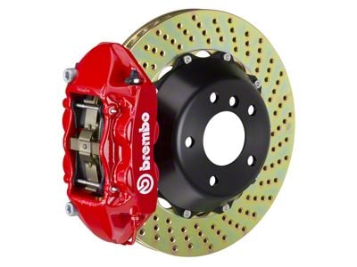 Brembo GT Series 4-Piston Rear Big Brake Kit with 15-Inch 2-Piece Cross Drilled Rotors; Red Calipers (16-24 Camaro SS)