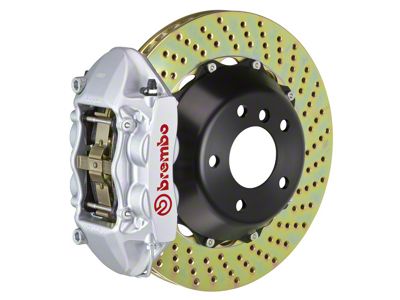 Brembo GT Series 4-Piston Rear Big Brake Kit with 15-Inch 2-Piece Cross Drilled Rotors; Silver Calipers (16-24 Camaro SS)