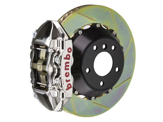 Brembo GT Series 4-Piston Rear Big Brake Kit with 15-Inch 2-Piece Type 1 Slotted Rotors; Nickel Plated Calipers (10-15 Camaro, Excluding Z/28)