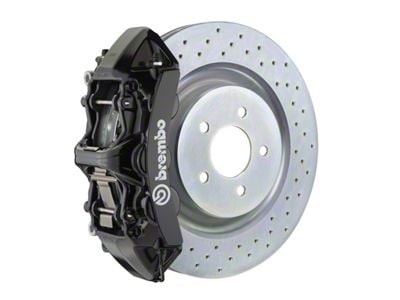 Brembo GT Series 6-Piston Front Big Brake Kit with 14-Inch 1-Piece Cross Drilled Rotors; Black Calipers (16-24 Camaro LS, LT, SS)
