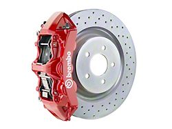 Brembo GT Series 6-Piston Front Big Brake Kit with 14-Inch 1-Piece Cross Drilled Rotors; Red Calipers (16-23 Camaro LS, LT, SS)