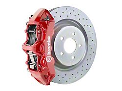 Brembo GT Series 6-Piston Front Big Brake Kit with 14-Inch 1-Piece Cross Drilled Rotors; Red Calipers (16-24 Camaro LS, LT, SS)