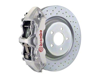 Brembo GT Series 6-Piston Front Big Brake Kit with 14-Inch 1-Piece Cross Drilled Rotors; Silver Calipers (16-24 Camaro LS, LT, SS)