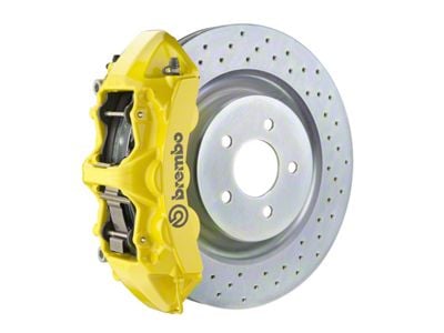 Brembo GT Series 6-Piston Front Big Brake Kit with 14-Inch 1-Piece Cross Drilled Rotors; Yellow Calipers (16-24 Camaro LS, LT, SS)