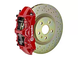 Brembo GT Series 6-Piston Front Big Brake Kit with 14-Inch 1-Piece Cross Drilled Rotors; Red Calipers (10-15 V6 Camaro)