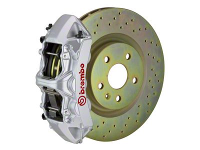 Brembo GT Series 6-Piston Front Big Brake Kit with 14-Inch 1-Piece Cross Drilled Rotors; Silver Calipers (10-15 V6 Camaro)