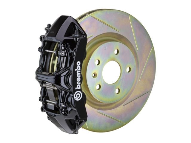Brembo GT Series 6-Piston Front Big Brake Kit with 14-Inch 1-Piece Type 1 Slotted Rotors; Black Calipers (10-15 V6 Camaro)